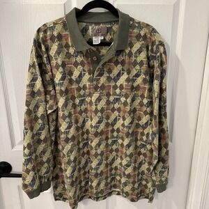 The Territory Ahead Shirt Men's L Army Green Argyle diamond Polo Long Sleeve‎